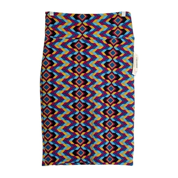 🌺 Lularoe Cassie Multicolor Geometric Print Stretchy Pencil Skirt Size S NWT - Picture 3 of 7
